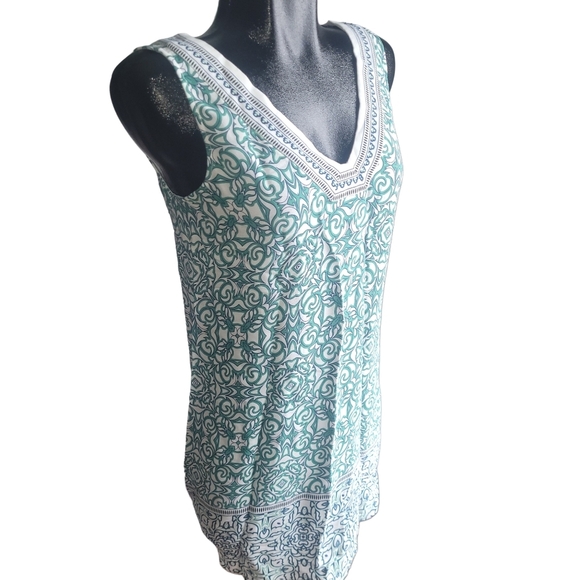 Green and White Sleeveless V Neckline Tunic Dress Sz.S - Picture 3 of 7